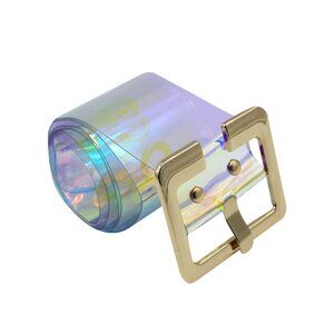 2522 Women Fashion Holographic Clear Wide Belt Transparent Pvc Metal Buckle